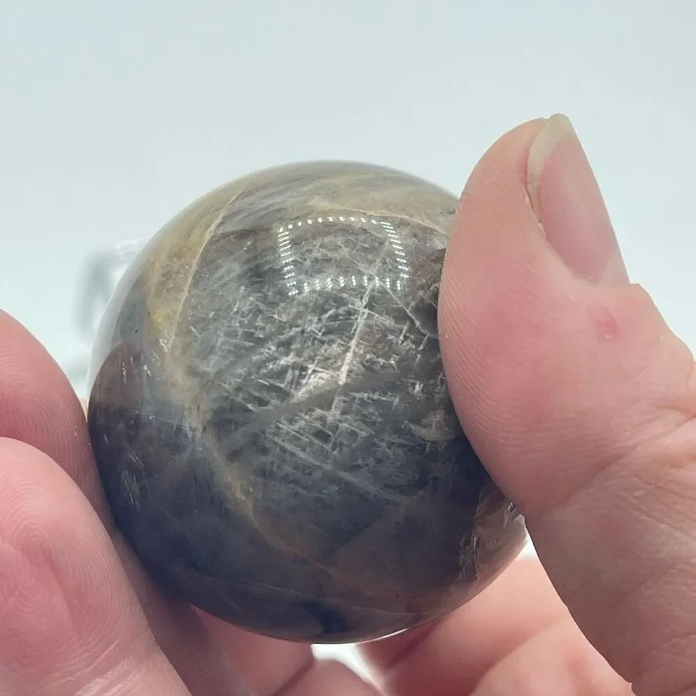 Black moonstone sphere flashy 1.76” small round crystal meditation